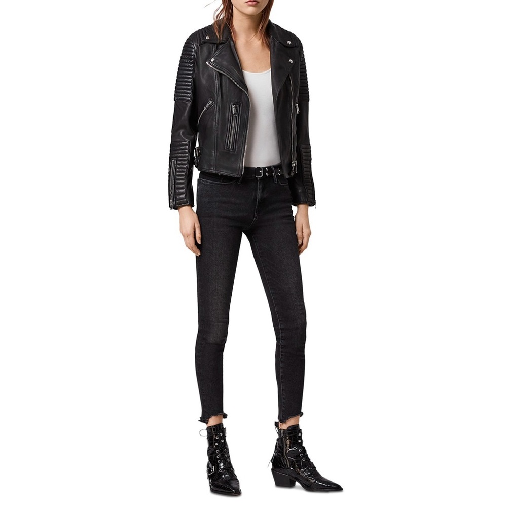 NEW AllSaints Estella Leather Biker Jacket Size 0 - Picture 8 of 11